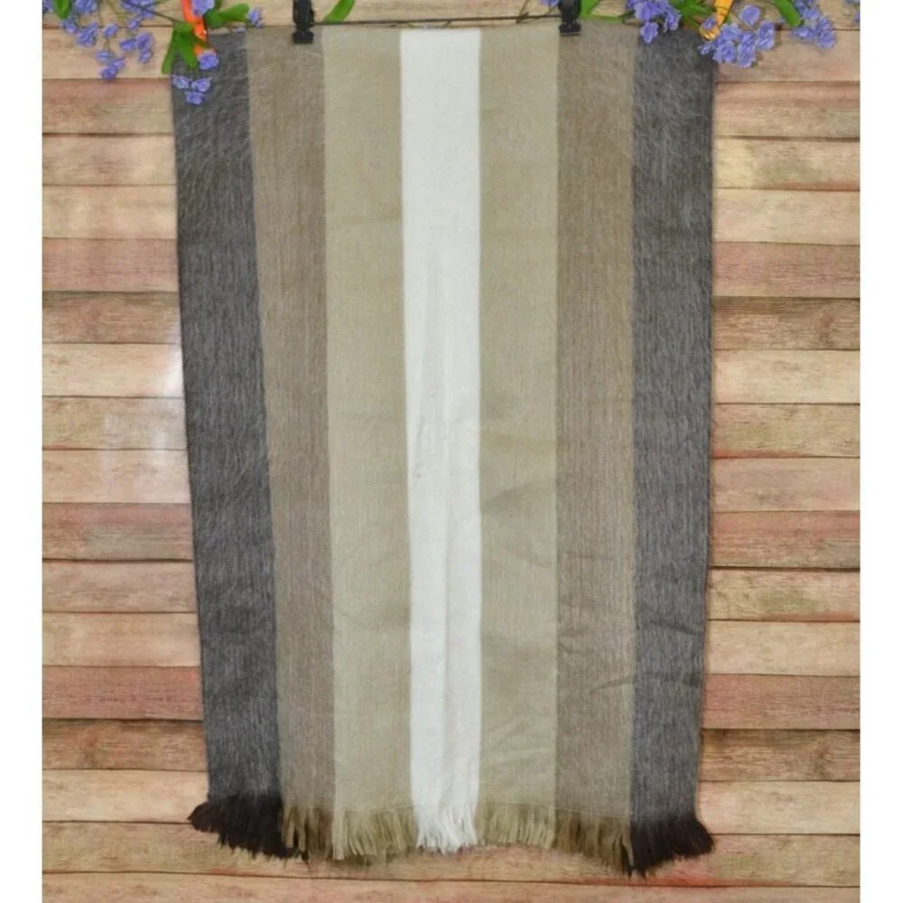 Women's Striped Alpaca Wool Scarf Shawl Size 72 X 24